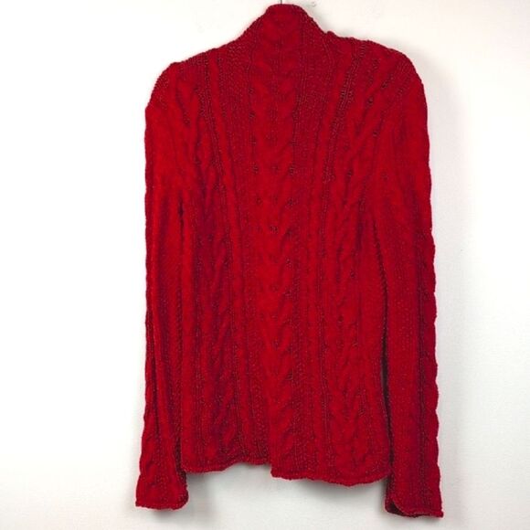 Ralph Lauren Cable Knit Mock Neck Fishermans Sweater Madison Red Size L - Picture 6 of 9
